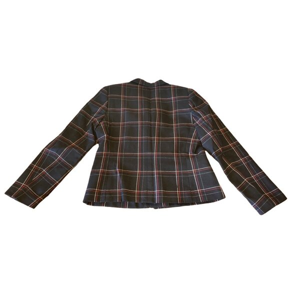 Jennifer Moore Petite 8P Black & Red Plaid Wool Blazer - Picture 3 of 4